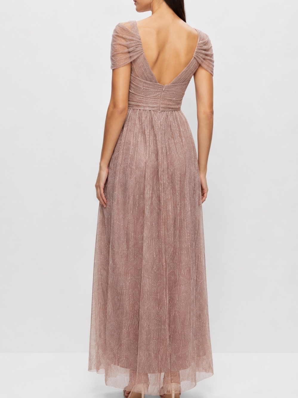 Blush Pink Shimmer Maxi Formal Dress Size 6 Melanie Lyne NWT - Picture 2 of 9